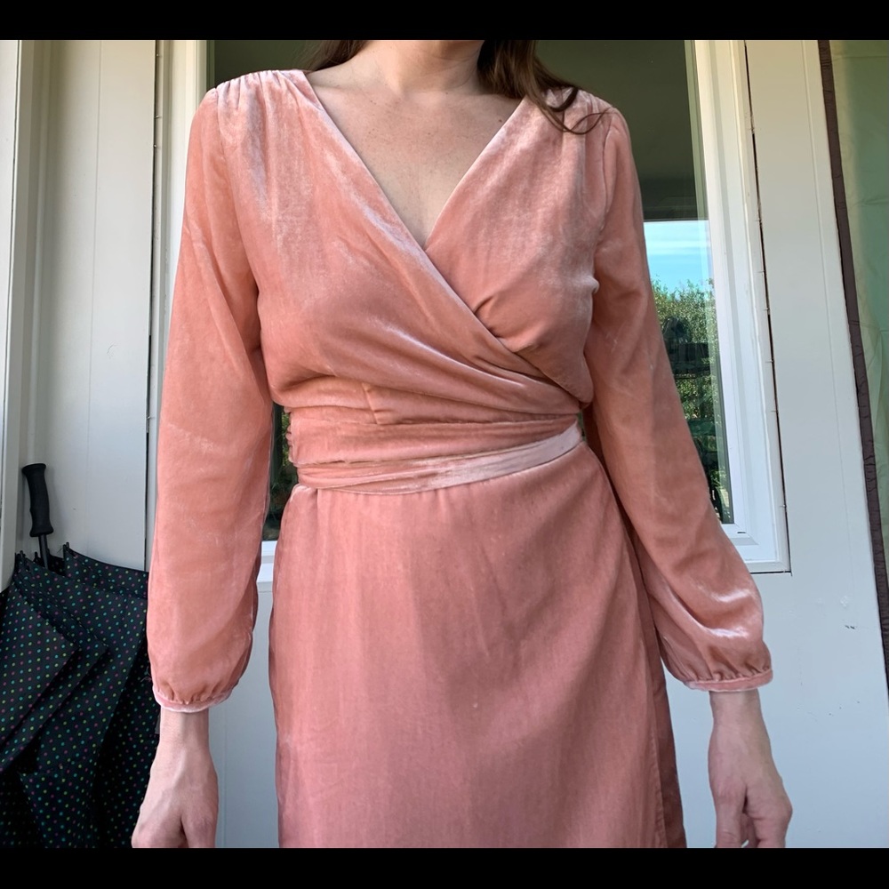 J Crew, Pink Velvet, Tall Wrap Dress, Size 8